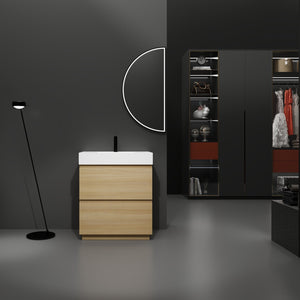 English Elm 30" Bathroom Vanities - Modern Oak Sink Cabinet With Double Drawers, Freestanding And Stylish Design W1972S00008