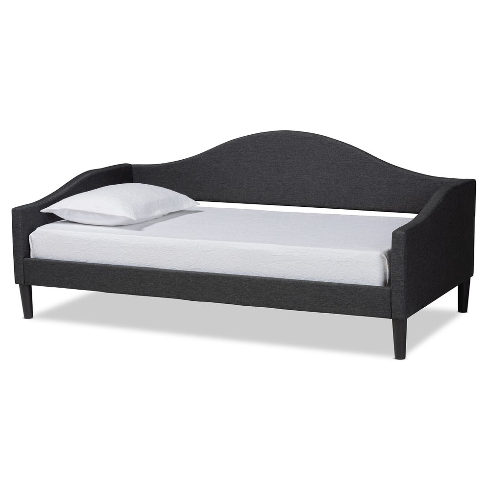 Baxton Studio Baxton Studio Modern Twin Daybed in Charcoal Fabric with Dark Brown Wood Frame for Stylish Comfort Milligan-Charcoal Grey-Daybed-Twin