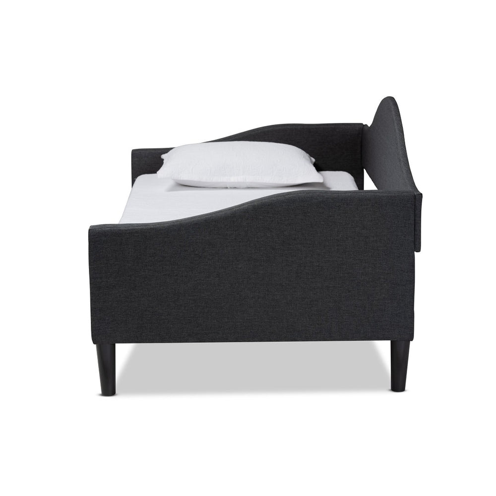 Baxton Studio Baxton Studio Modern Twin Daybed in Charcoal Fabric with Dark Brown Wood Frame for Stylish Comfort Milligan-Charcoal Grey-Daybed-Twin