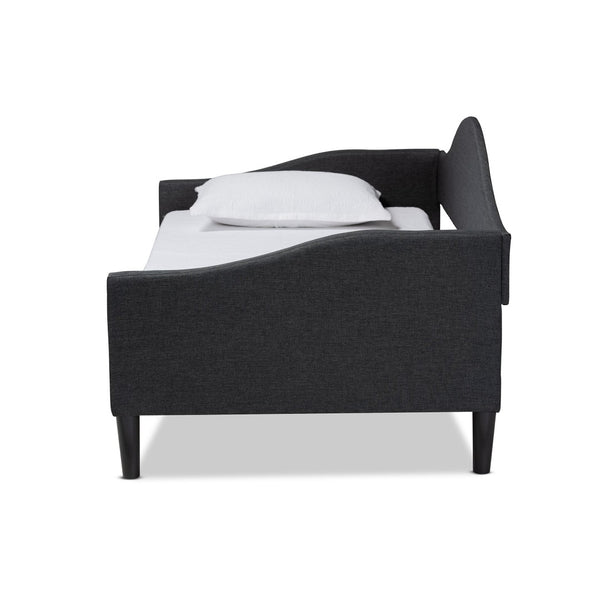 Baxton Studio Baxton Studio Modern Twin Daybed in Charcoal Fabric with Dark Brown Wood Frame for Stylish Comfort Milligan-Charcoal Grey-Daybed-Twin
