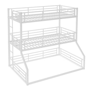 English Elm Twin Triple Metal Bunk Bed Matte Powder Coated Frame with Full Safety Guardrails Light White W1580S00585