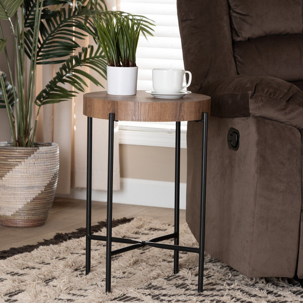 Baxton Studio Baxton Studio Savion Industrial End Table - Walnut Brown Wood & Black Metal Base for Modern Spaces LCF20443-ET