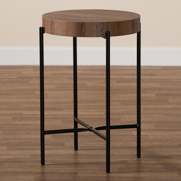 Baxton Studio Baxton Studio Savion Industrial End Table - Walnut Brown Wood & Black Metal Base for Modern Spaces LCF20443-ET
