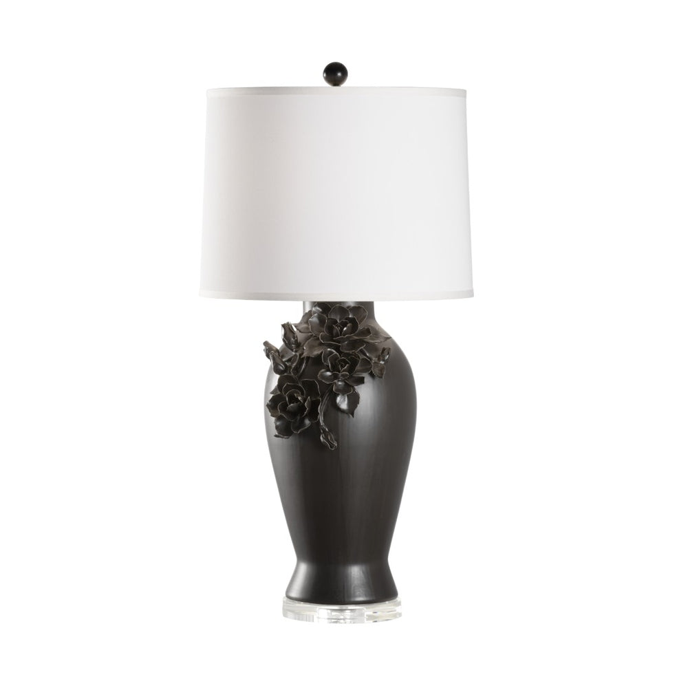 Wildwood Savoir Savoir Faire Lamp In Black With Magnolia Motif — 32" Elegant Table Lamp For Classic DéCor 12574