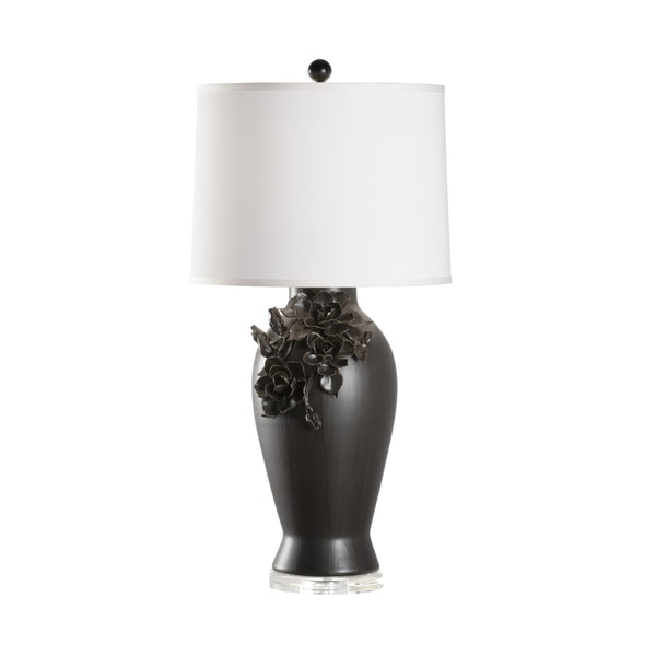 Wildwood Savoir Savoir Faire Lamp In Black With Magnolia Motif — 32" Elegant Table Lamp For Classic DéCor 12574