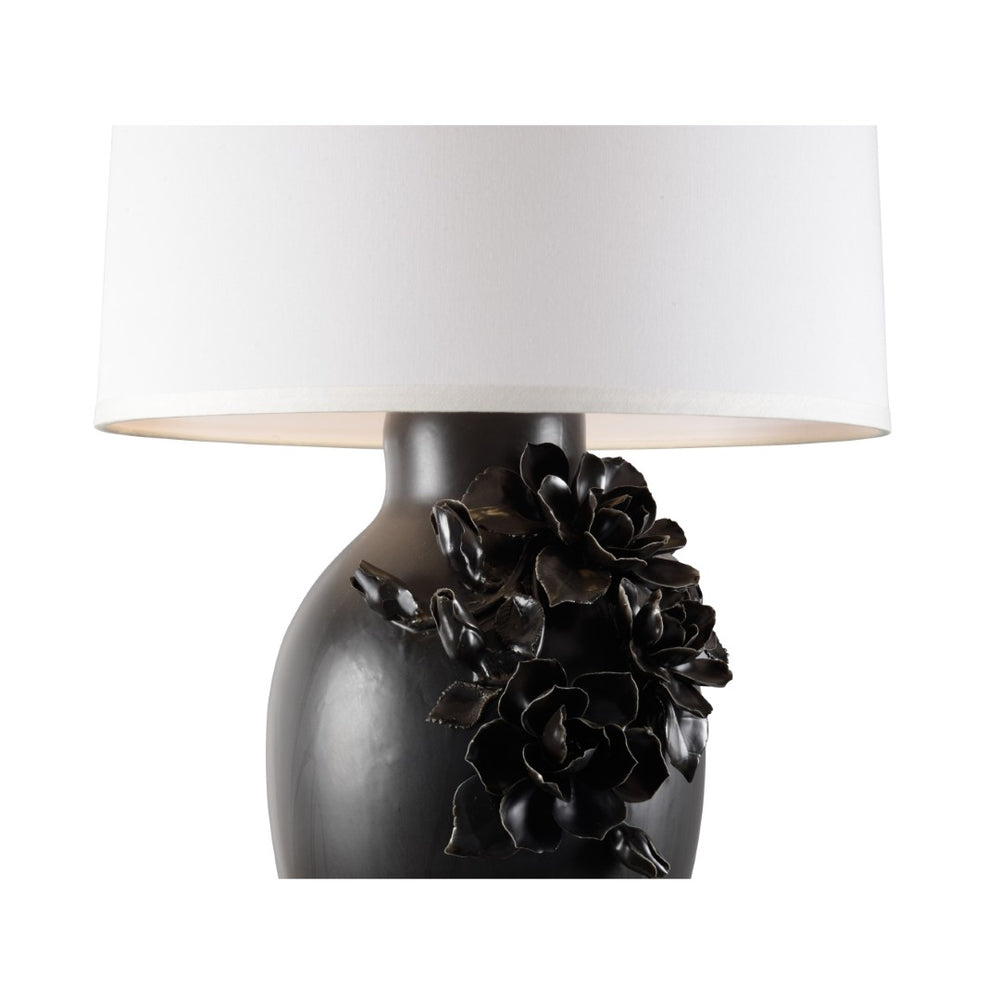 Wildwood Savoir Savoir Faire Lamp In Black With Magnolia Motif — 32" Elegant Table Lamp For Classic DéCor 12574