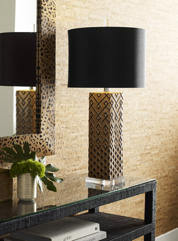 Wildwood Ujamaa Sculptural Table Lamp Brown — Hand‑Painted Native‑Textile Inspired Accent, Slim 31.5" H 12576