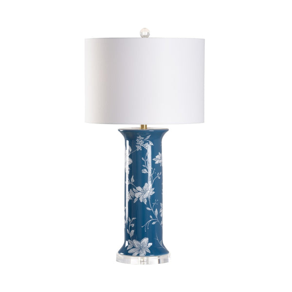 Wildwood Chastity Hand-Painted Chinoiserie Lamp — Blue-And-White Floral Accent, 33" Elegant Bedside Light 12578