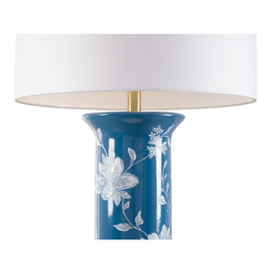 Wildwood Chastity Hand-Painted Chinoiserie Lamp — Blue-And-White Floral Accent, 33" Elegant Bedside Light 12578