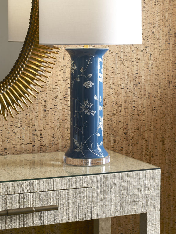 Wildwood Chastity Hand-Painted Chinoiserie Lamp — Blue-And-White Floral Accent, 33" Elegant Bedside Light 12578