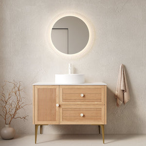 English Elm MUNIN Oak Bathroom Vanity 36" with Carrara Sintered Stone Top, White Ceramic Vessel Sink, Soft-Close W2615S00129