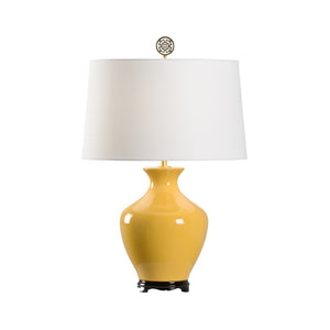 Wildwood Parkway Lamp Spicy Mustard Chinoiserie Accent Light — 25" Handcrafted Wooden Base, Brass Finial, Timeless Finish 12579