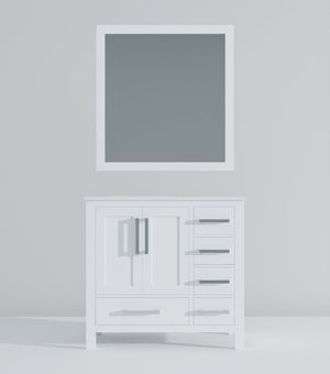 English Elm White Bath Vanity 36" W X 22" D With Left Offset Quartz Top & 34" Mirror - Stylish Storage Solution! B2731S00681-GIGA