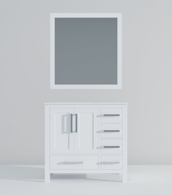 English Elm White Bath Vanity 36" W X 22" D With Left Offset Quartz Top & 34" Mirror - Stylish Storage Solution! B2731S00681-GIGA