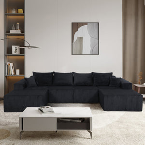 English Elm 6-Piece Modular U-Shaped Sectional Sofa with Chaise Convertible Corduroy Comfort and Secure Base Black W3163S00040