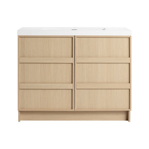English Elm 42" Freestanding Bathroom Vanity Plywood Base Resin Sink Soft Close Doors Dune Oak W999S00510