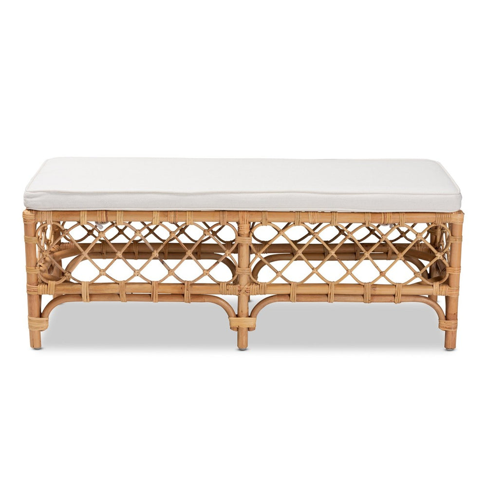 Baxton Studio bali Orchard Modern Bohemian Rattan Bench with Soft Upholstered Cushion for Chic Home Décor Orchard-Rattan-Bench
