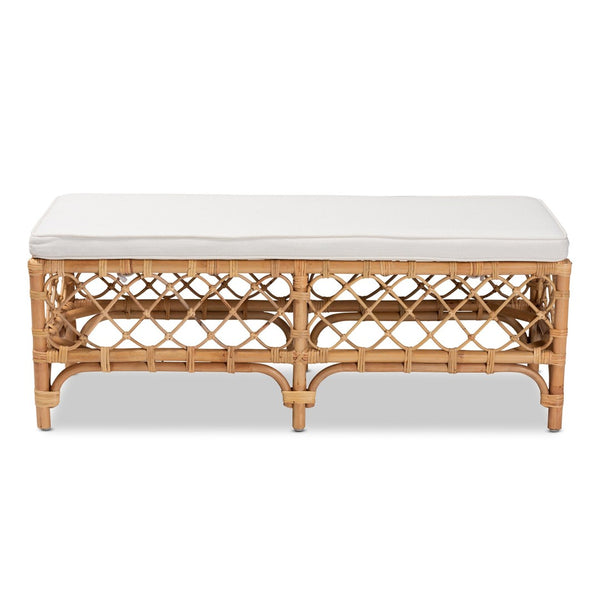 Baxton Studio bali Orchard Modern Bohemian Rattan Bench with Soft Upholstered Cushion for Chic Home Décor Orchard-Rattan-Bench