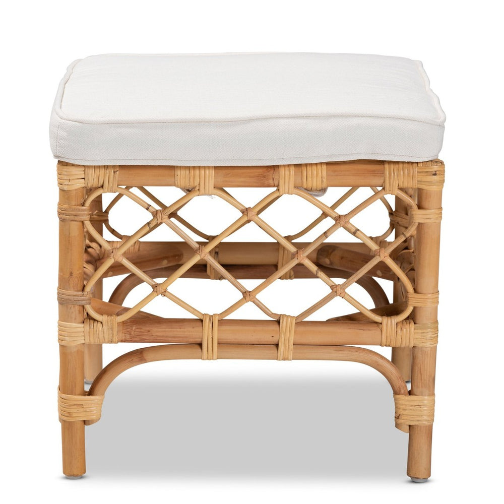Baxton Studio bali Orchard Modern Bohemian Rattan Ottoman - Stylish Upholstered Accent for Cozy Spaces Orchard-Rattan-Otto