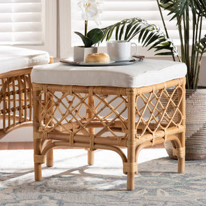 Baxton Studio bali Orchard Modern Bohemian Rattan Ottoman - Stylish Upholstered Accent for Cozy Spaces Orchard-Rattan-Otto