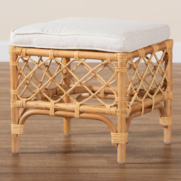 Baxton Studio bali Orchard Modern Bohemian Rattan Ottoman - Stylish Upholstered Accent for Cozy Spaces Orchard-Rattan-Otto