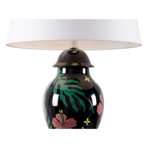 Wildwood Garden Ginger Jar Lamp By Cheryl Luckett For Wildwood — Hand-Painted Floral On Black, 30.5" Tall Elegant Accent 12585