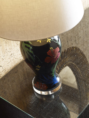 Wildwood Garden Ginger Jar Lamp By Cheryl Luckett For Wildwood — Hand-Painted Floral On Black, 30.5" Tall Elegant Accent 12585
