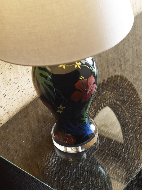 Wildwood Garden Ginger Jar Lamp By Cheryl Luckett For Wildwood — Hand-Painted Floral On Black, 30.5" Tall Elegant Accent 12585