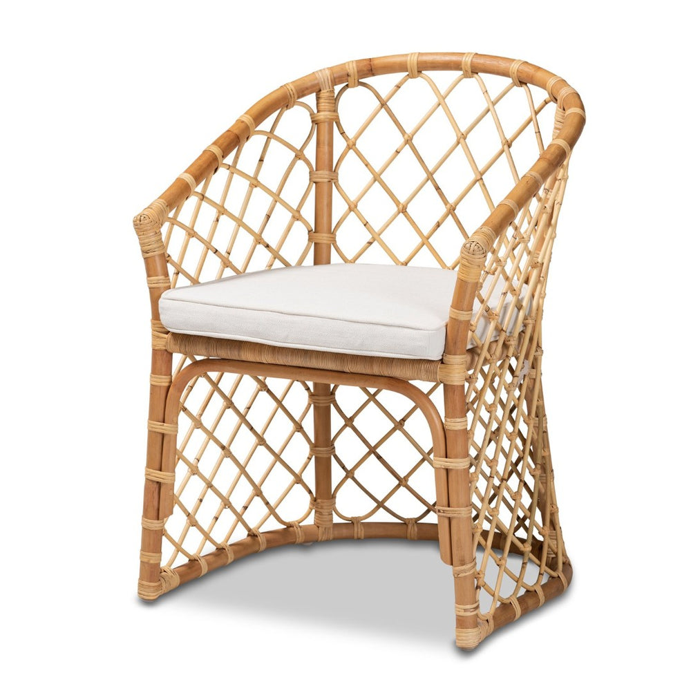 Baxton Studio bali Orchard Modern Bohemian Dining Chair - Plush Fabric Upholstered with Natural Rattan Frame Orchard-Rattan-DC