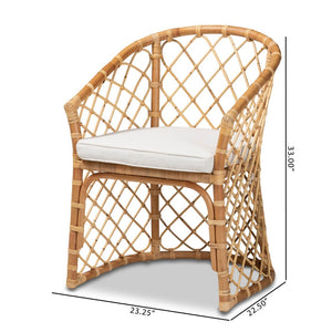 Baxton Studio bali Orchard Modern Bohemian Dining Chair - Plush Fabric Upholstered with Natural Rattan Frame Orchard-Rattan-DC