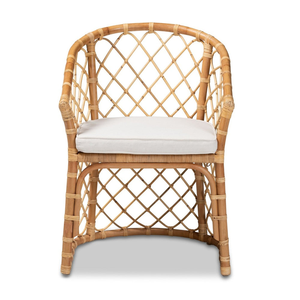 Baxton Studio bali Orchard Modern Bohemian Dining Chair - Plush Fabric Upholstered with Natural Rattan Frame Orchard-Rattan-DC