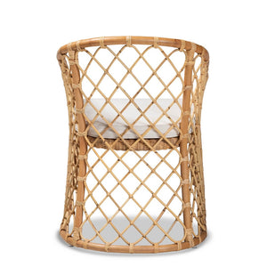 Baxton Studio bali Orchard Modern Bohemian Dining Chair - Plush Fabric Upholstered with Natural Rattan Frame Orchard-Rattan-DC