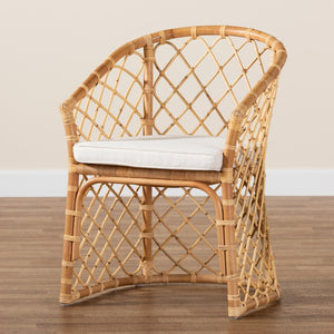 Baxton Studio bali Orchard Modern Bohemian Dining Chair - Plush Fabric Upholstered with Natural Rattan Frame Orchard-Rattan-DC