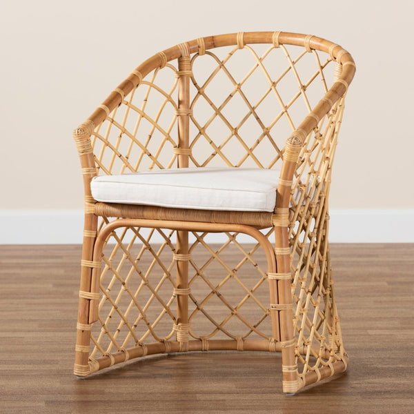 Baxton Studio bali Orchard Modern Bohemian Dining Chair - Plush Fabric Upholstered with Natural Rattan Frame Orchard-Rattan-DC