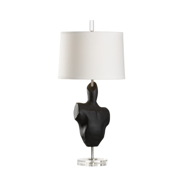 Wildwood Vogue Matte Black Bust Table Lamp With Crystal Base & Finial — 27.5" Sculptural Accent For Modern Interiors 12586