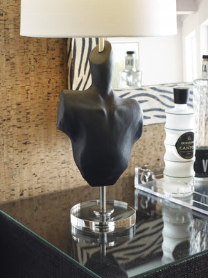 Wildwood Vogue Matte Black Bust Table Lamp With Crystal Base & Finial — 27.5" Sculptural Accent For Modern Interiors 12586