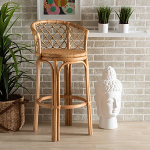 Baxton Studio bali Orchard Rattan Bar Stool - Modern Bohemian Style with Natural Brown Finish, Comfort & Unique Design Orchard-Rattan-BS