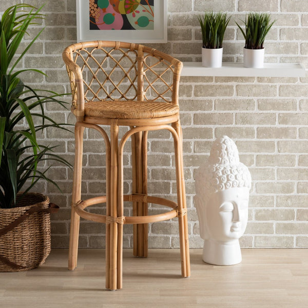 Baxton Studio bali Orchard Rattan Bar Stool - Modern Bohemian Style with Natural Brown Finish, Comfort & Unique Design Orchard-Rattan-BS
