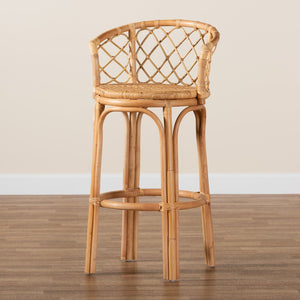 Baxton Studio bali Orchard Rattan Bar Stool - Modern Bohemian Style with Natural Brown Finish, Comfort & Unique Design Orchard-Rattan-BS