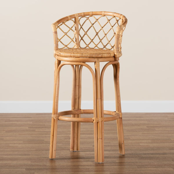 Baxton Studio bali Orchard Rattan Bar Stool - Modern Bohemian Style with Natural Brown Finish, Comfort & Unique Design Orchard-Rattan-BS