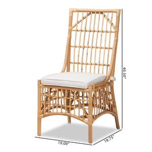 Baxton Studio bali Bali & Pari Rose Modern Bohemian Dining Chair - Upholstered White Fabric & Natural Rattan Comfort Rose-Rattan-DC No Arm