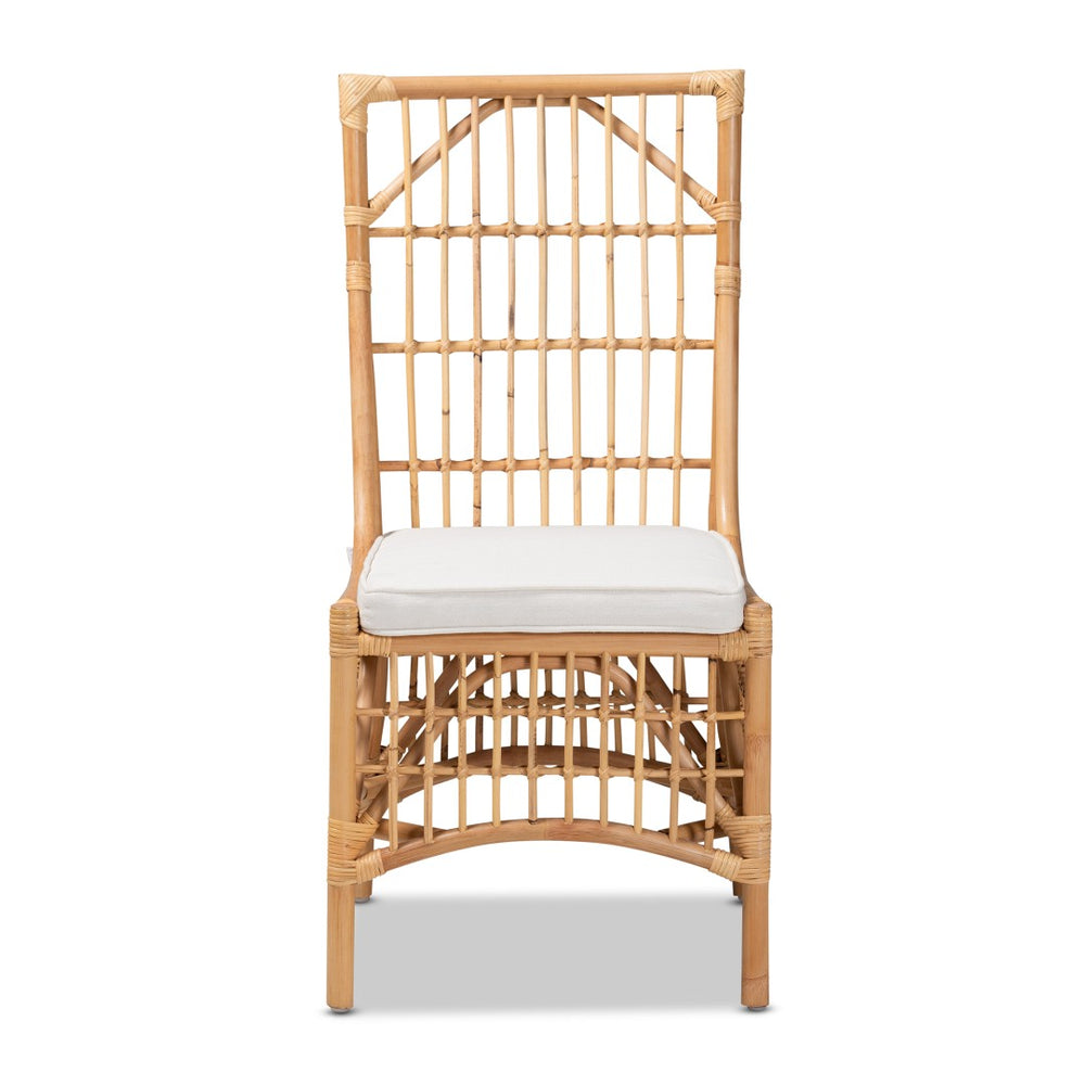 Baxton Studio bali Bali & Pari Rose Modern Bohemian Dining Chair - Upholstered White Fabric & Natural Rattan Comfort Rose-Rattan-DC No Arm