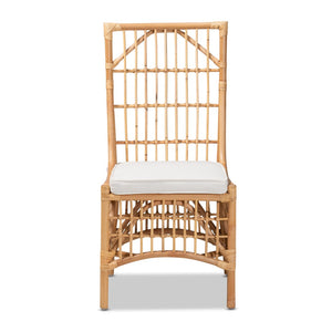 Baxton Studio bali Bali & Pari Rose Modern Bohemian Dining Chair - Upholstered White Fabric & Natural Rattan Comfort Rose-Rattan-DC No Arm