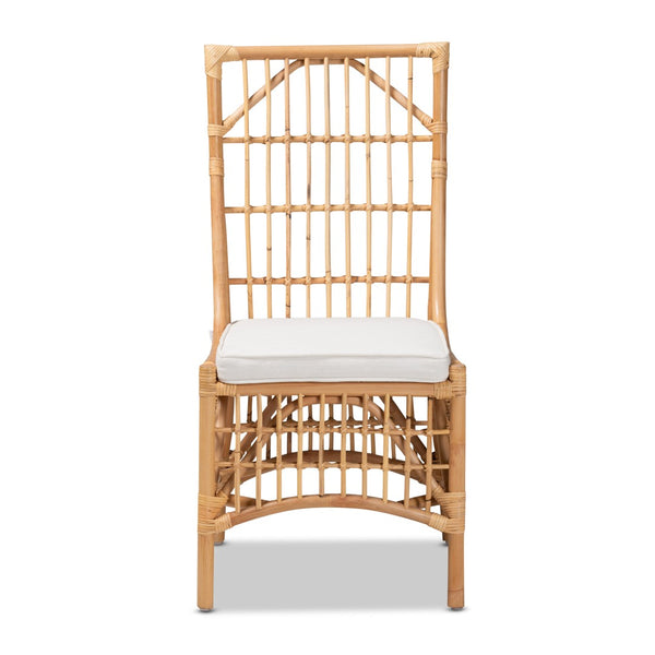 Baxton Studio bali Bali & Pari Rose Modern Bohemian Dining Chair - Upholstered White Fabric & Natural Rattan Comfort Rose-Rattan-DC No Arm