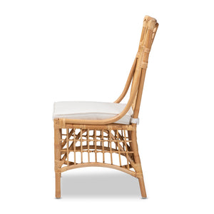 Baxton Studio bali Bali & Pari Rose Modern Bohemian Dining Chair - Upholstered White Fabric & Natural Rattan Comfort Rose-Rattan-DC No Arm
