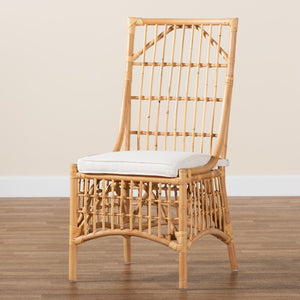 Baxton Studio bali Bali & Pari Rose Modern Bohemian Dining Chair - Upholstered White Fabric & Natural Rattan Comfort Rose-Rattan-DC No Arm