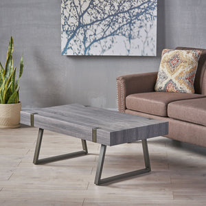 English Elm Christopher Knight Home® - COFFEE Faux Wood Industrial Coffee Table with Powder-Coated Metal Legs, Sturdy MDF Top, 43.25" L Black 59446.00BLK