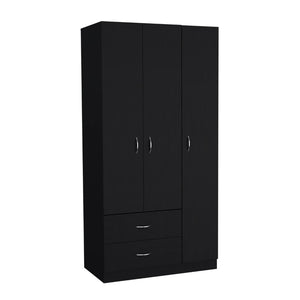 English Elm Bosko Three Door Wardrobe Armoire with Drawers Hanging Rod Black Wengue Finish B097S00224