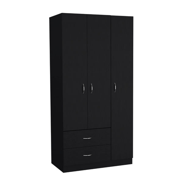 English Elm Bosko Three Door Wardrobe Armoire with Drawers Hanging Rod Black Wengue Finish B097S00224