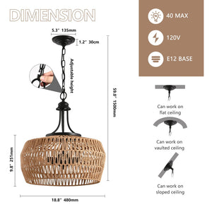 English Elm 19" Hemp Rope Pendant Hand Woven Bohemian Ceiling Fixture for Kitchen or Dining W2312P477345